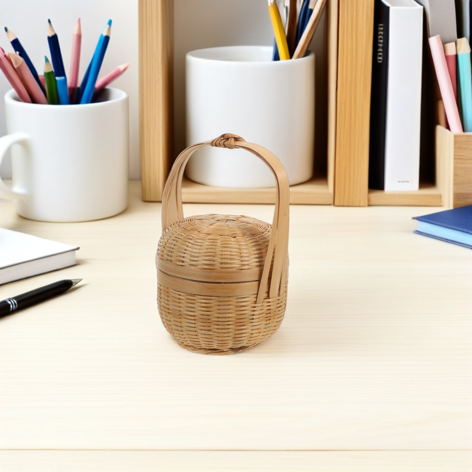 Sustainable Living Spaces - Handgefertigter Mini-Aufbewahrungskorb aus Bambus mit Griff,